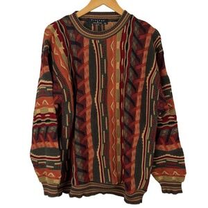 Vintage Protege Collection 3D Knit Sweater Mens XL Multicolor Earth Tones 90s